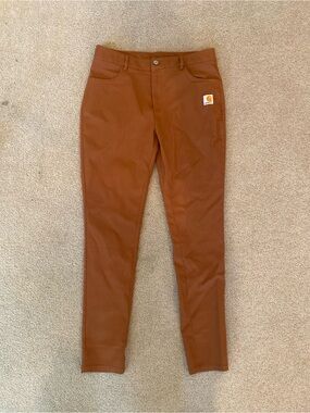 Carhartt Men’s Orange Chino Pants L Regular Flat Front 5-Pocket Button Logo